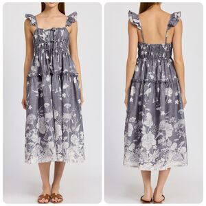 En Saison Gray Sydney Floral Tiered Midi Sundress Ruffle XS